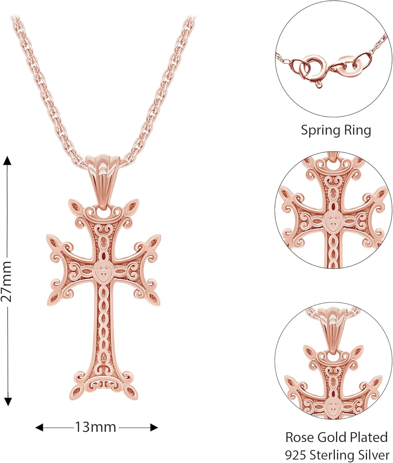 AFFY Khachkar Armenian Cross Pendant Necklace for Women & Men, 14K Gold Over 925 Sterling Silver Religious Christian Jewelry with 18" Rope Chain, Faith Gift - Image 3