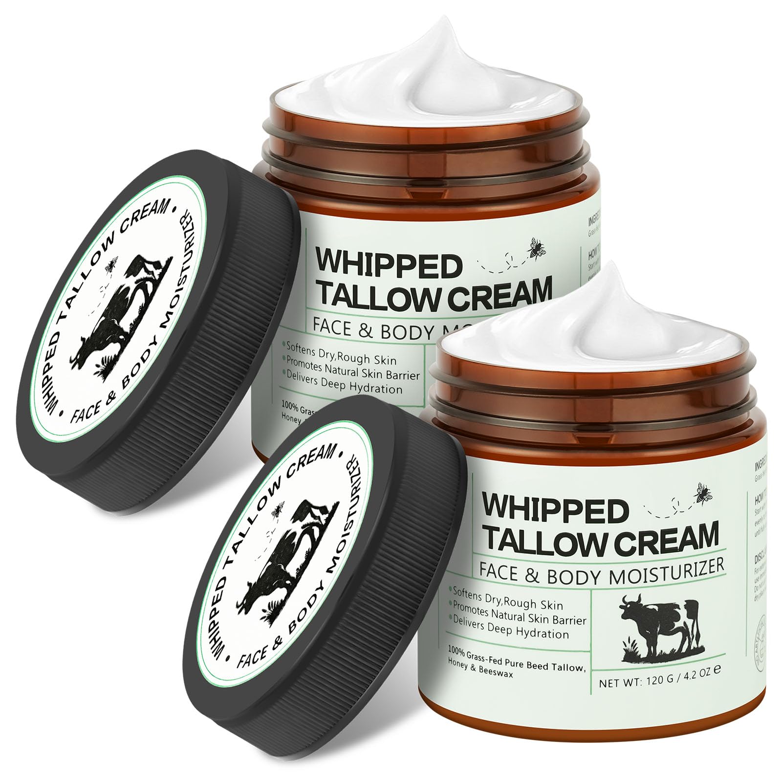 2szt. Tłuszcz Wołowy na Skórę, 240g Tłuszczu Wołowego, Balsam z Tłuszczem i Miodem 100% Naturalny i Organiczny, Krem do Twarzy na Twarz i Ciało, Do Pielęgnacji Skóry, Dla Wszystkich Typów Skóry