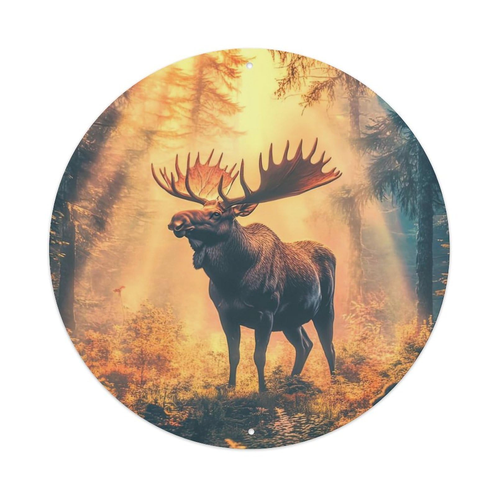 Animal Artwork The Light Shines on The Moose Vintage Metal Tin Sign Plaque Wall Decor for Cafe, Club Bar, Office, Garden Metal Poster 8x8Inch