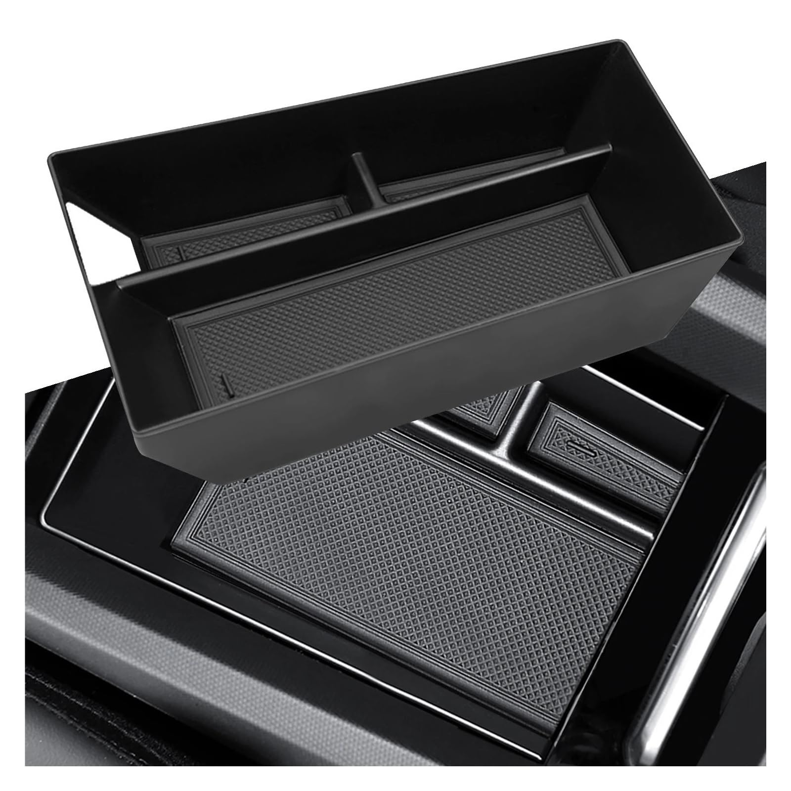 REQIANOZ For Mustang For Mach-E 2021-2025 Car Center Console Organizer Tray Armrest Insert Secondary Storage Box Black 1pc(ABS Plastic)