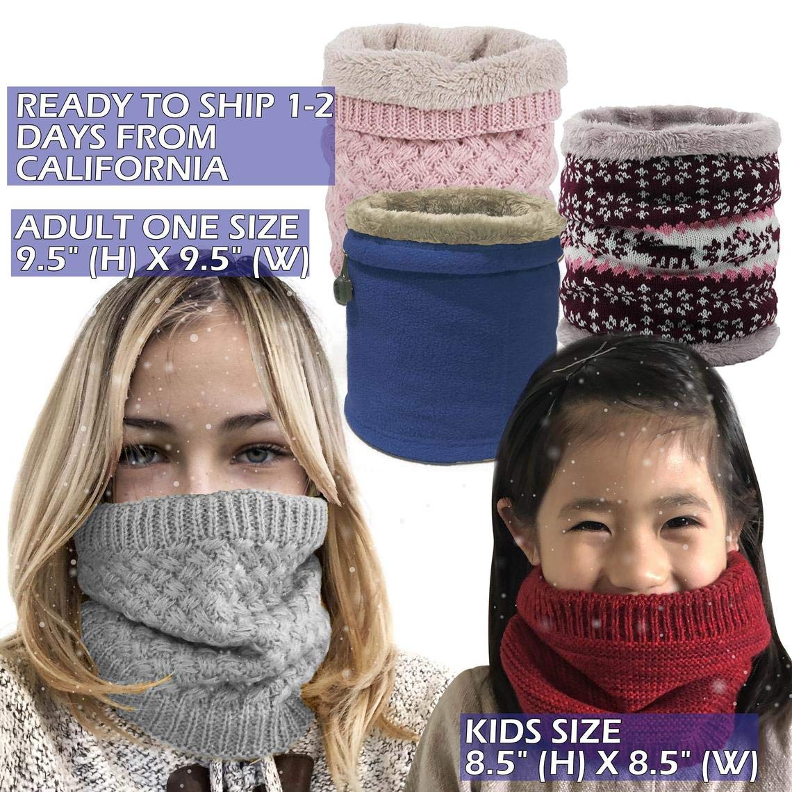 Spotlight Hosiery Winter Knit Neck Warmer Tube Scarf Furry Inside for Women & Men (Pink/Gray/Gold Pattern)