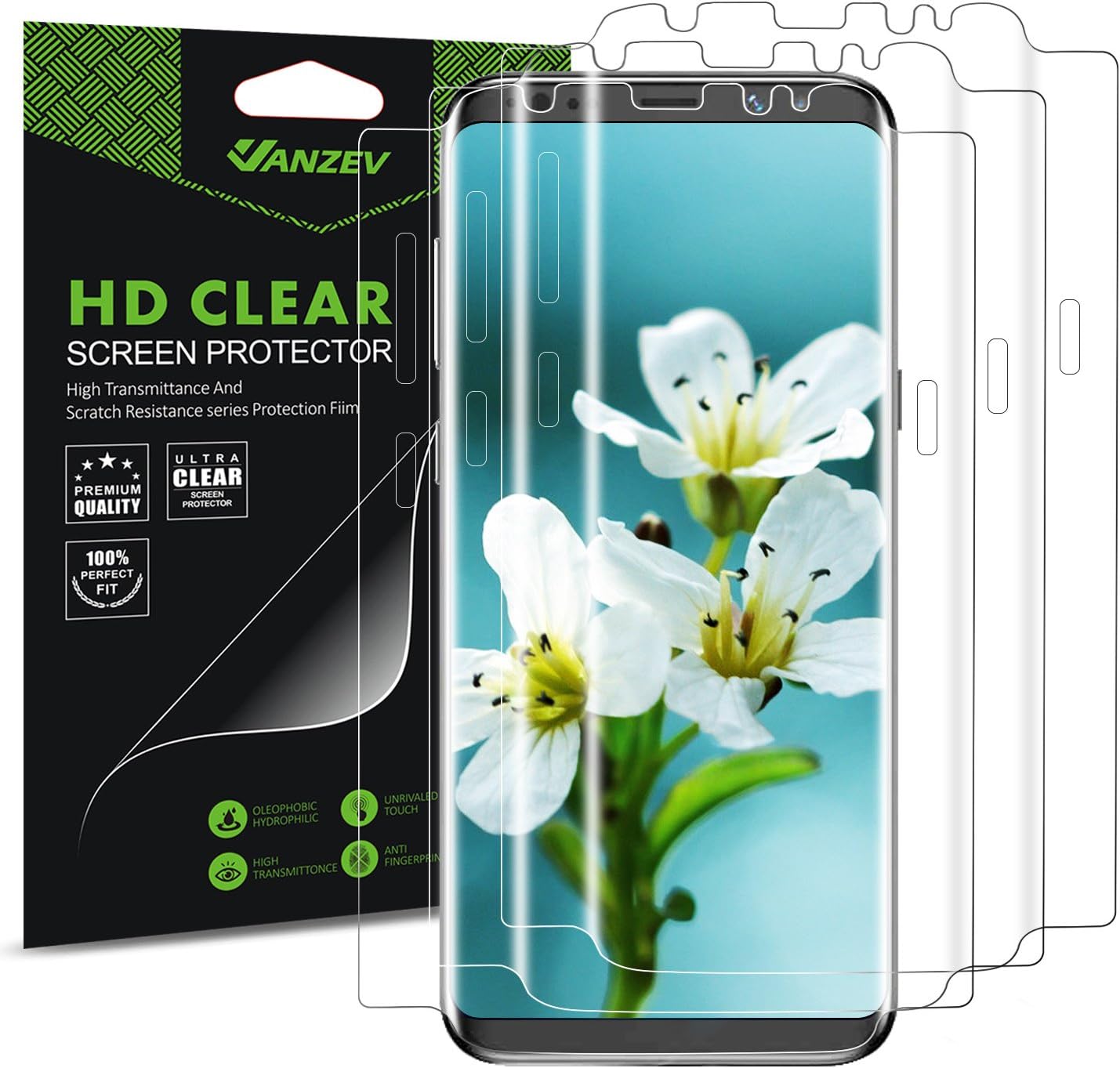 VANZEV Galaxy S8 Screen Protector [Case Friendly FullEdge Version], Full Coverage [Anti-Scratch] [HD Clear Bubble-Free] Screen Protector Film for Samsung Galaxy S8 [Not Glass] - 3 Pack