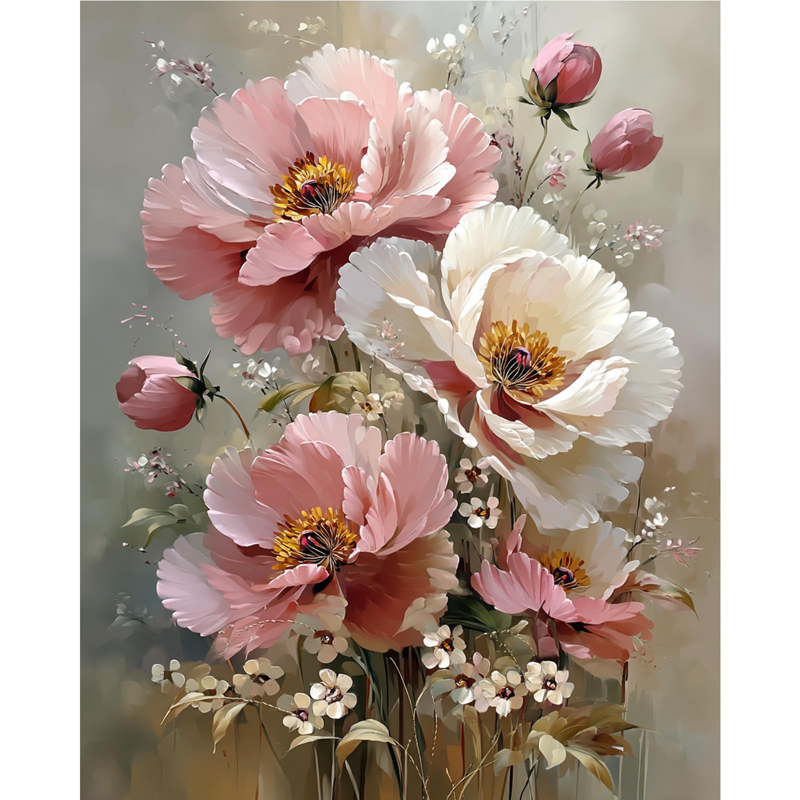 MAXBYE Pink Peony Paint by Numbers Kits, DIY Painting by Numbers for Adults