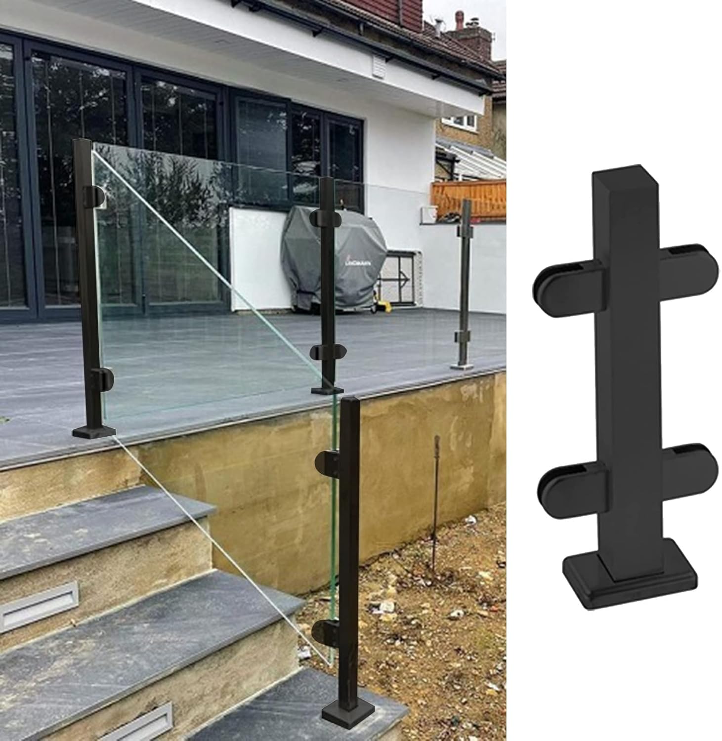 Square Balustrade Posts - 90cm Height, Stainless Steel Glass Railing for Stairs, Decks, Balconies - Compatible with Glass, Plastic, Wood, Acrylic, Shallow Grey Finish