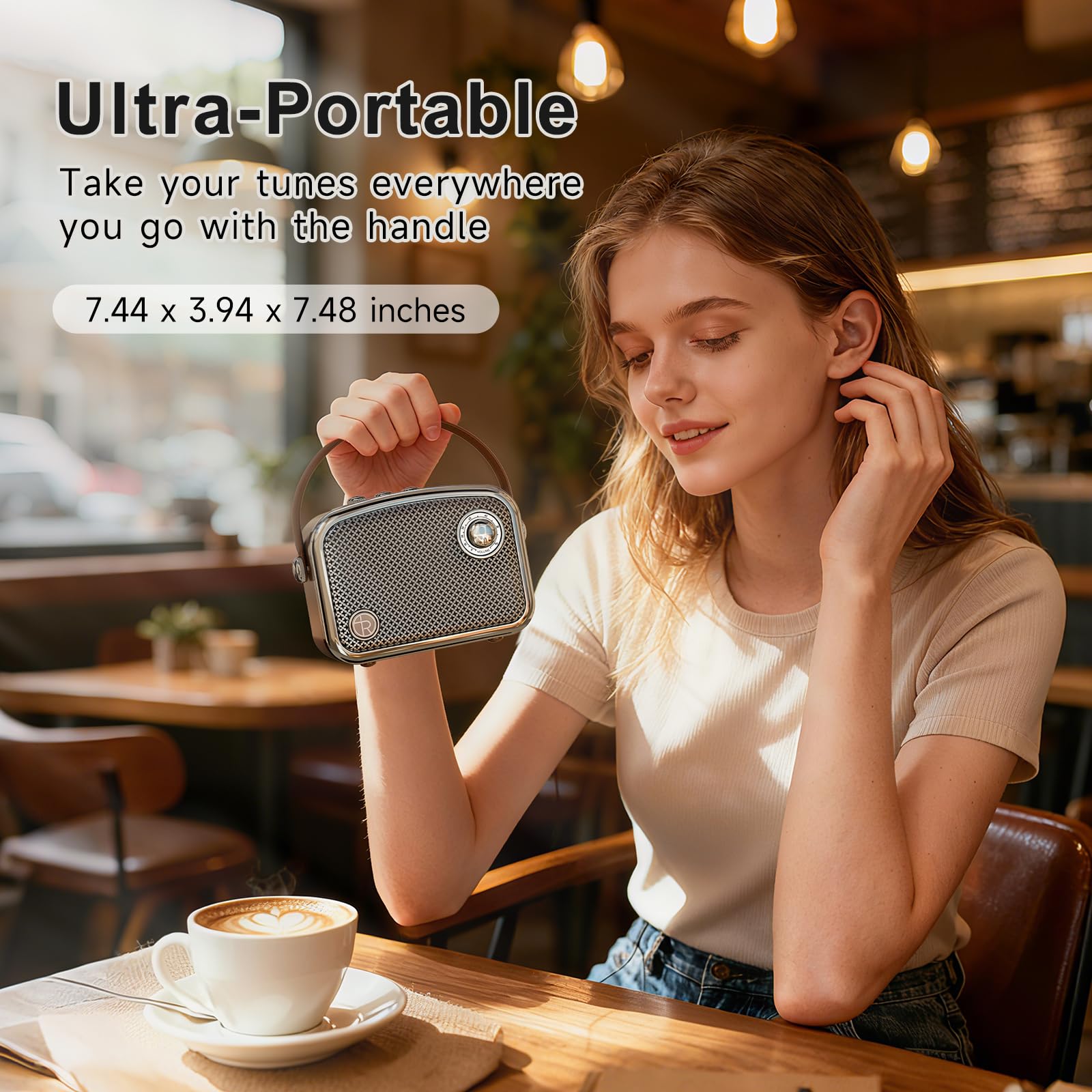 TOMPROAD Altavoz Bluetooth portátil Estilo Vintage, marrón, diseño Retro con Rejilla de Malla metálica, Forma Cuadrada compacta (Marrón)