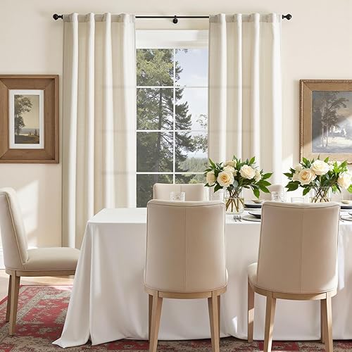 Miniatura 7 de JINCHAN Cortinas de lino beige para sala de estar, cortinas texturizadas de 63 pulgadas de largo, cortinas de estilo casual con pestaña trasera,