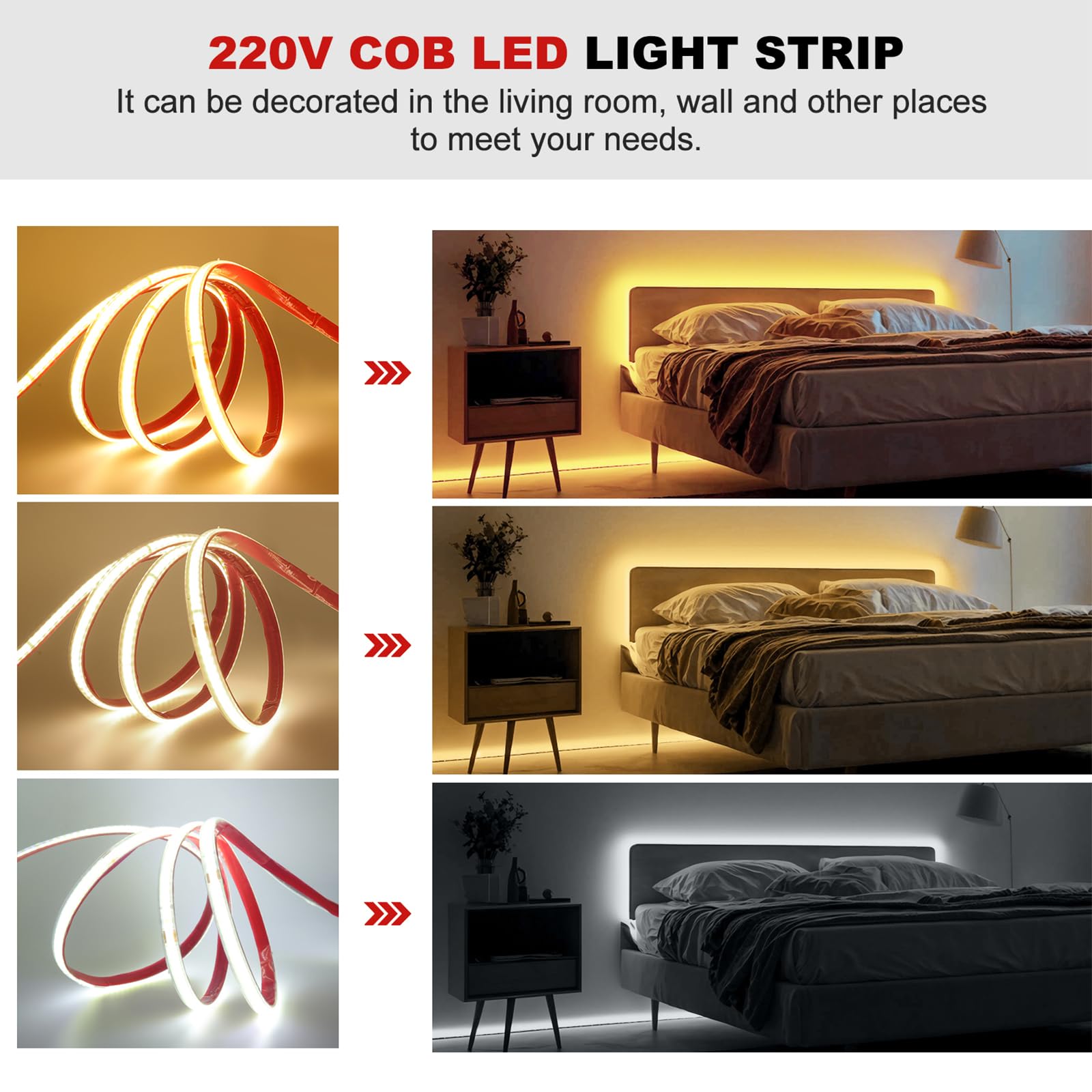COB LED Band 35M AC220-240V Selbstklebend 240LEDs/m Warmweiß Flexible Superhell Lichtband