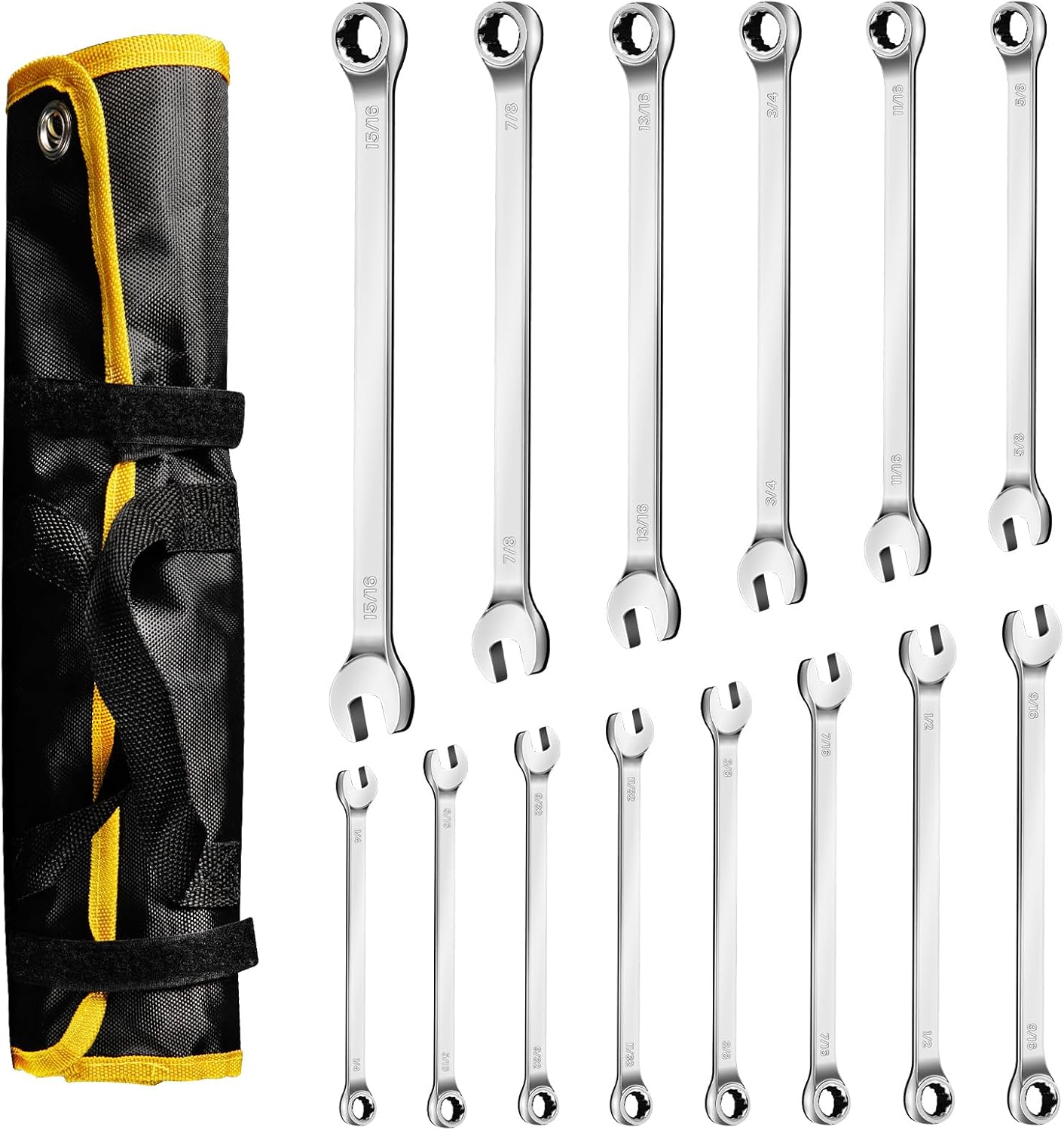 14 Piece Combination Wrench Set，6mm-19mm Metric Wrench Set, Open End and 12-Point Box End Wrenches, CR-V Steel Mirror Chrome Polished,With Wrench Roll