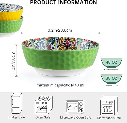 Miniatura 2 de HENXFEN LEAD Juego de 2 cuencos grandes para servir Pho ramen sopa frutas aperitivos cuencos grandes de cerámica de 48 onzas para la familia cocina