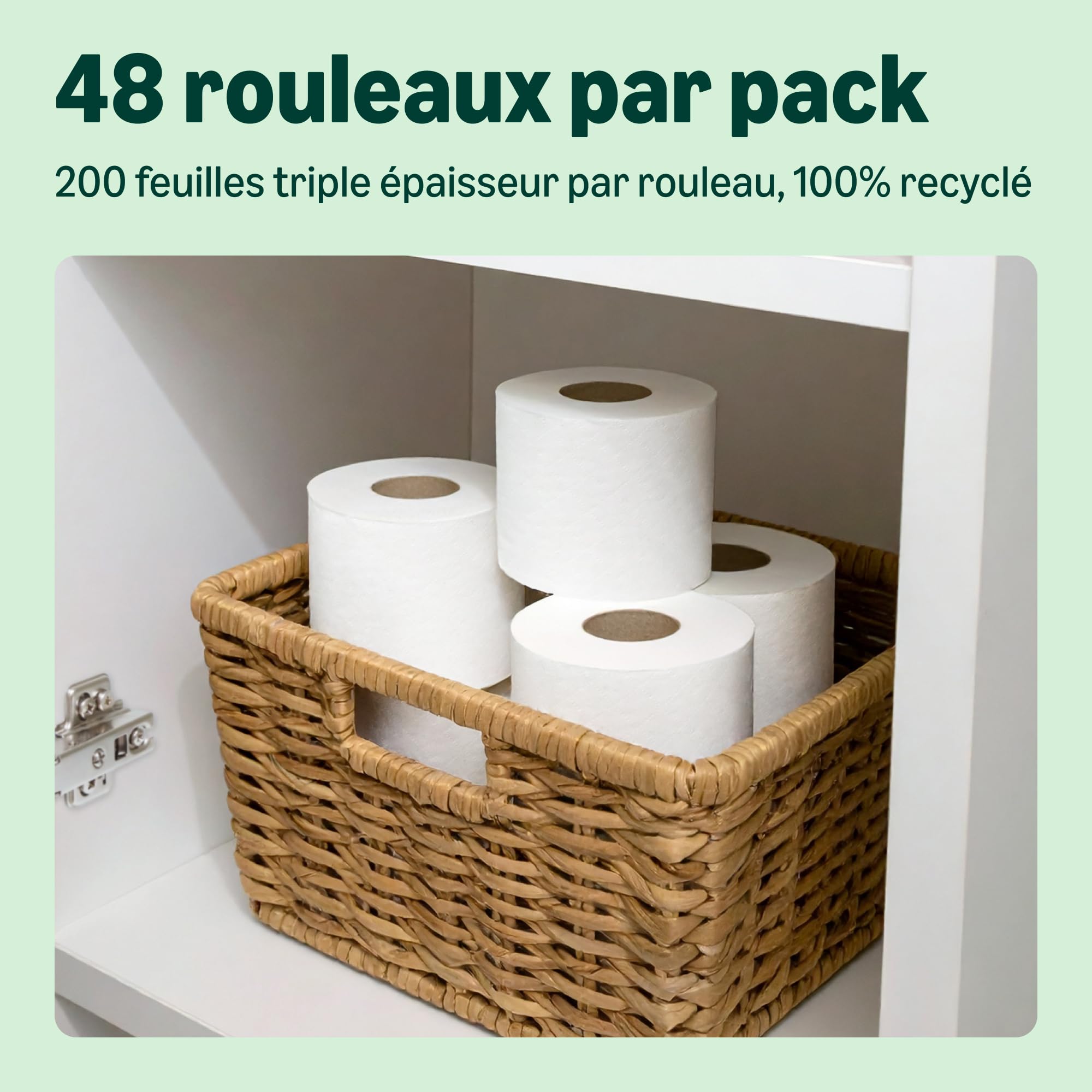 by Amazon Papier Toilette, 3 Épaisseurs 100 % Recyclé, Doux et Résistant, 48 Rouleaux (6 Paquets de 8), 200 Feuilles par Rouleau, Certifié FSC