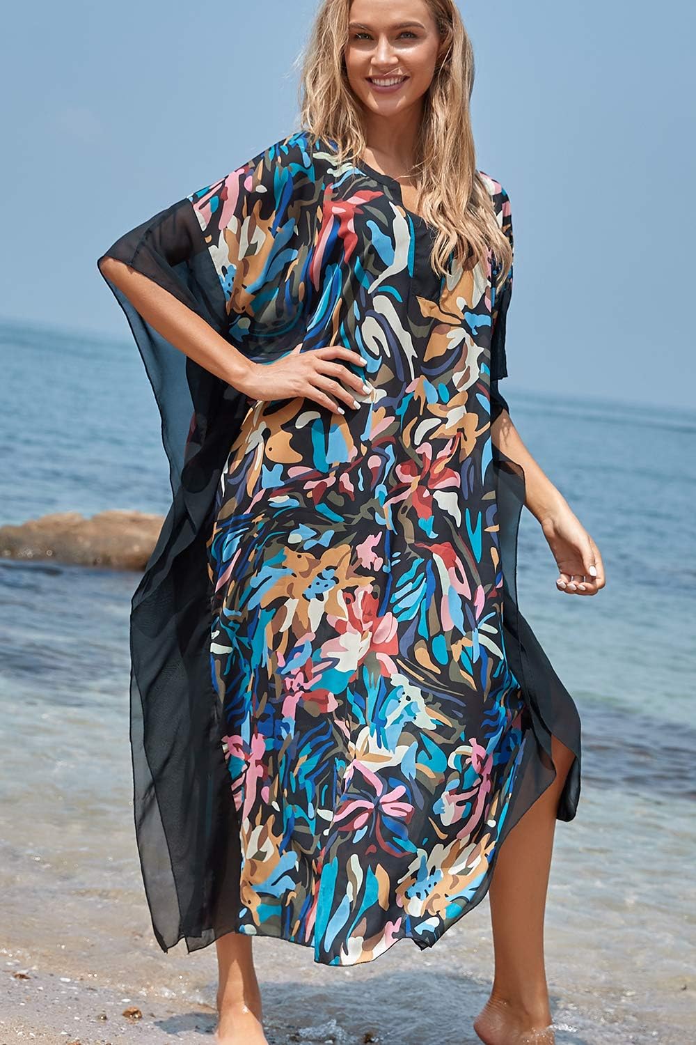 L-Peach Women's Loungewear Nightgown - Oversized Kaftan Kimono Beach Cover Up, One Size Fits All