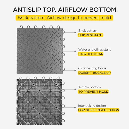 Miniatura 2 de Paquete de 48 baldosas de garaje entrelazadas con patrón de ladrillo antideslizante, resistentes al aceite y a las manchas, 12 x 12 pulgadas,