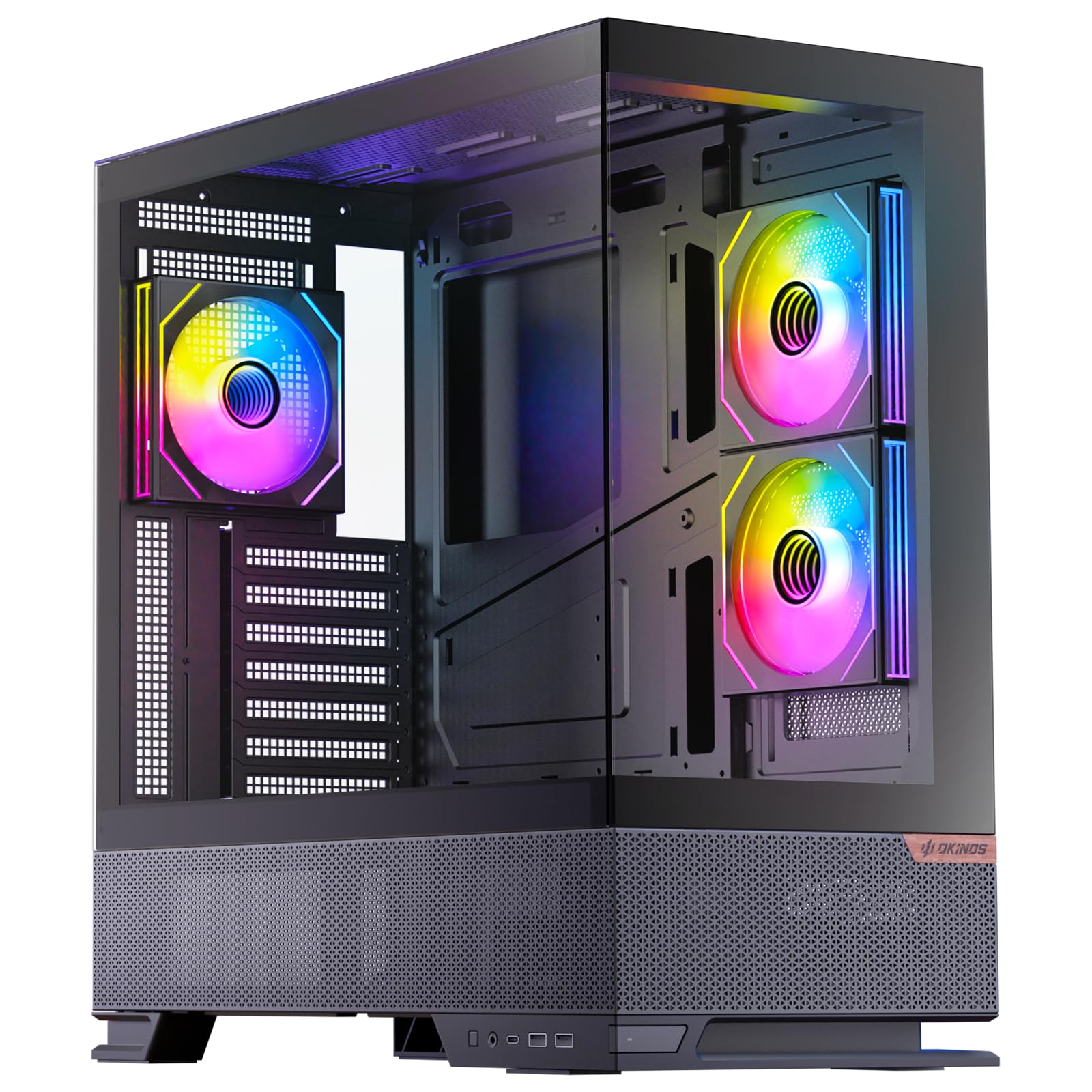 Okinos Aqua 6 Infinity, obudowa ATX PC, 3 x 120 mm Infinity ARGB PWM wentylatory fabrycznie zainstalowane, wsparcie chłodnicy 360 mm, pływająca konstrukcja, port typu C 10 Gb/s, obudowa komputera z
