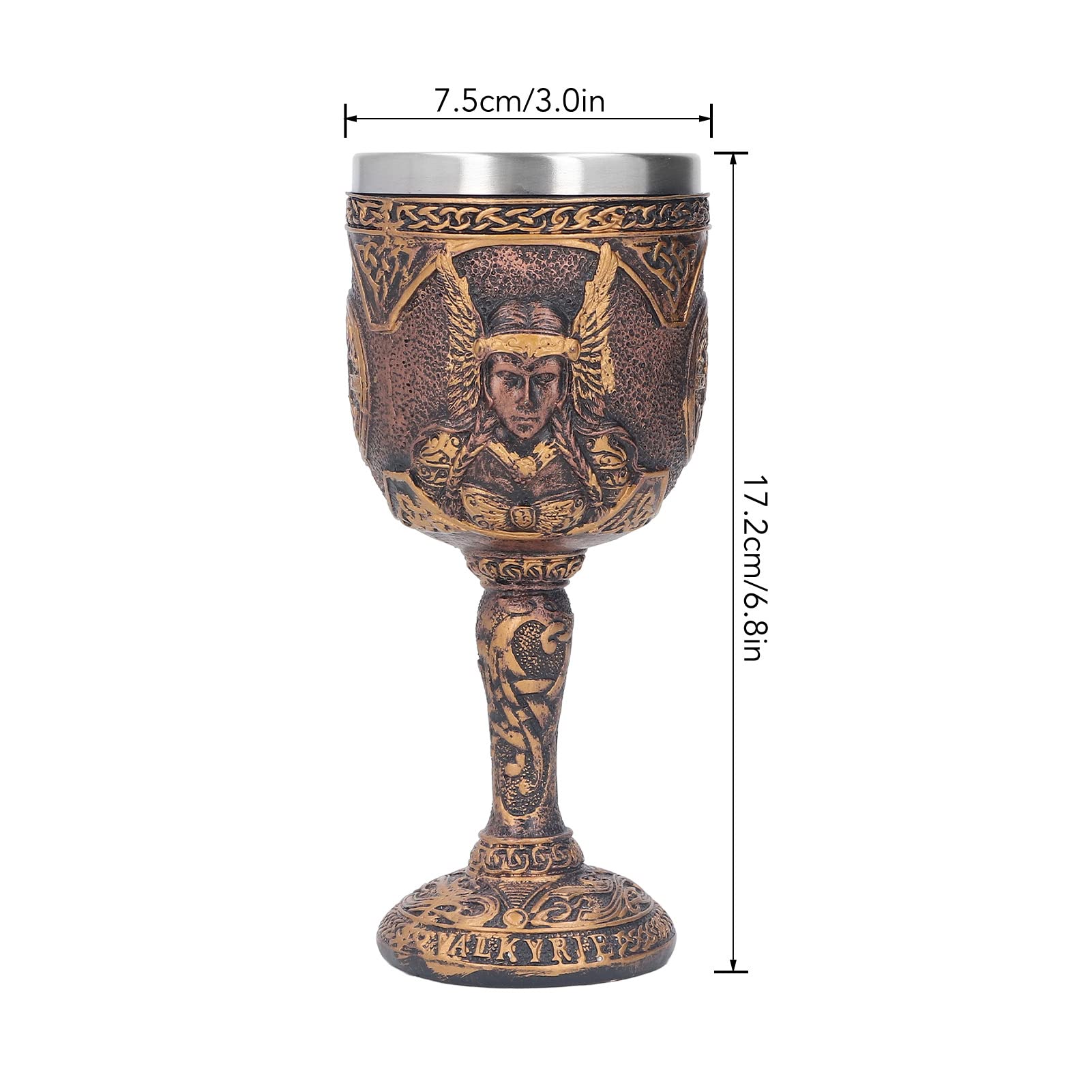 Calice Médiéval Tête De Loup Doré 250ml - Verre à Vin Vintage Résine Acier Inoxydable