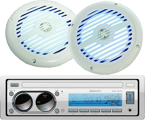 Gravity MGR-207BT 200W A2DP True Marine Stereo AM FM Radio Media Player Receptor con Bluetooth y 350 WATTS Altavoces de audio marino coaxial de 2