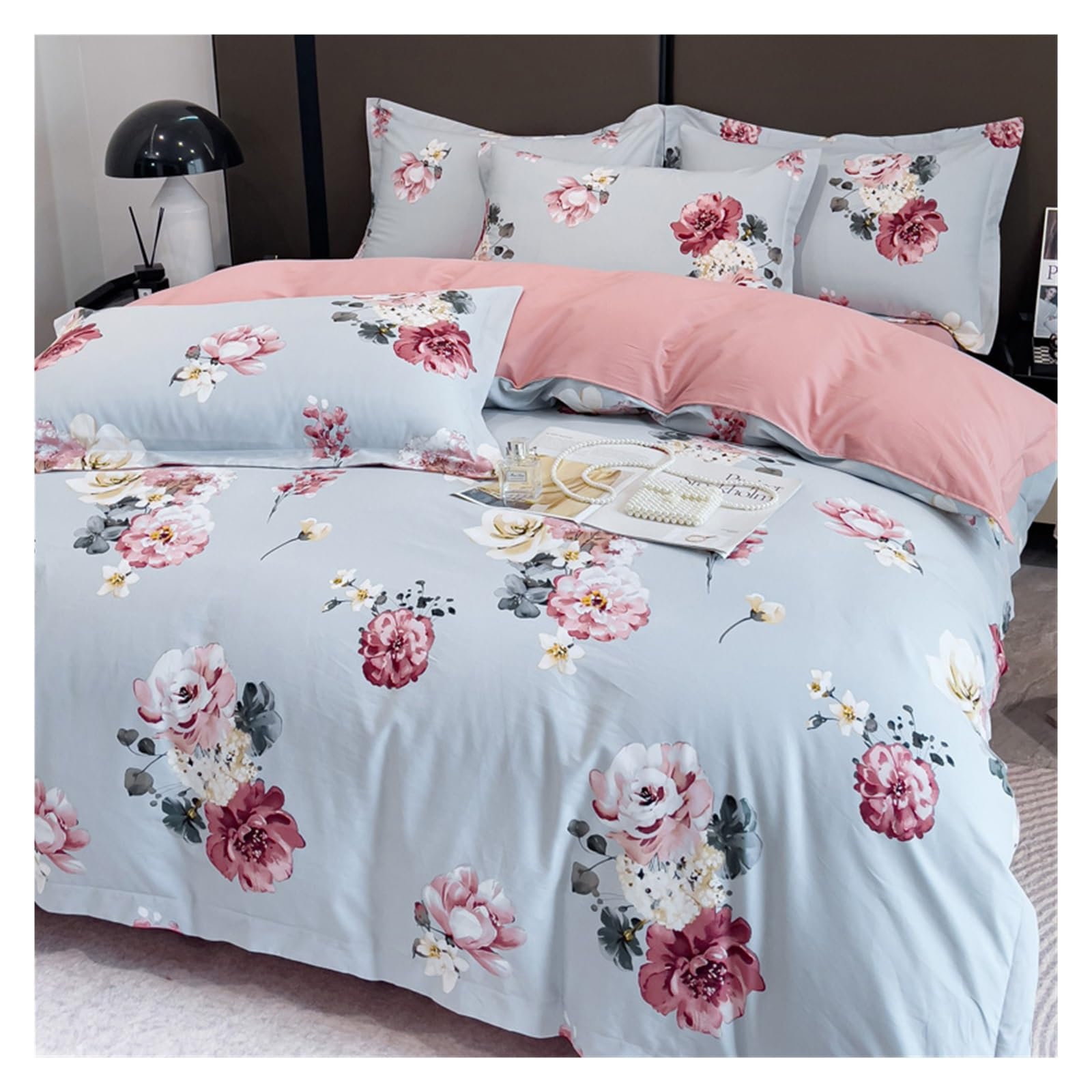 Housse de couette zippée qui ne glisse pas : parure 100% coton fleurie