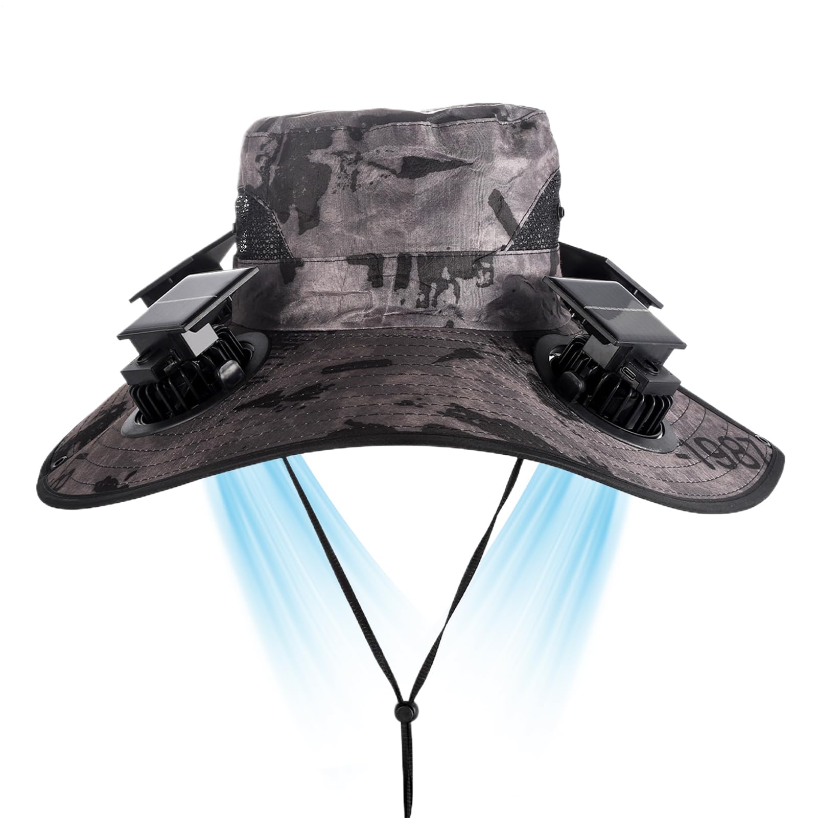 Cappello con Ventola Solare - Cappello a Tesa Larga con 4 Ventilatori, da Sole Uomo - per Pesca Giardinaggio Escursioni Lavoro Viaggi Spiaggia Sport Taglio
