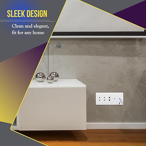 Miniatura 3 de ENERLITES SI8835-W-STICKER - Placa de pared decorativa sin tornillos para tomacorriente de 5entradas, segura para niños, 4.68 x 10.14pulgadas,