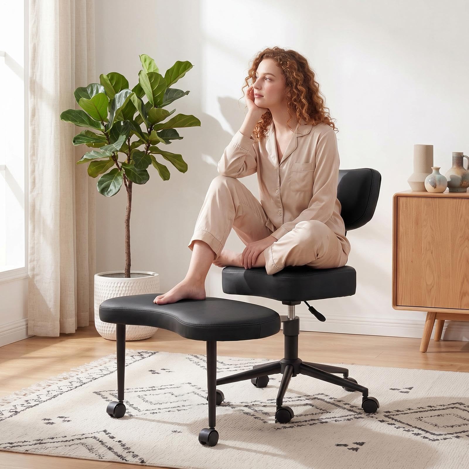 Sedia Da Meditazione, Sedia Da Ufficio Con Gambe Incrociate E Ruote, Regolabile In Altezza,Con Supporto Lombare,adatta A chis Lavora In Ufficio Per Lunghi Periodi, Adulti Attivi E Appassionati Di Yoga