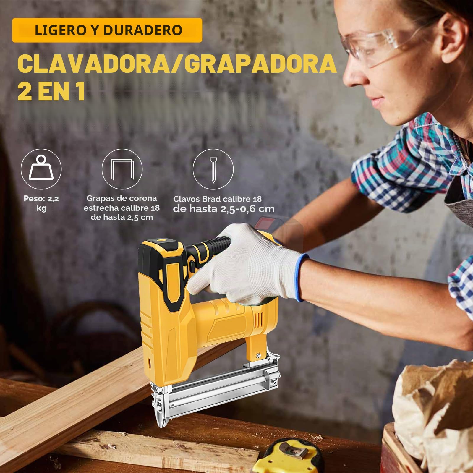 Pistola de clavos con batería para Dewalt 18 V 20 V Max baterías (sin batería), grapadora eléctrica 2 en 1, con 500 clavos rectos y 500 clavos en forma de U, para madera/tela/alfombra