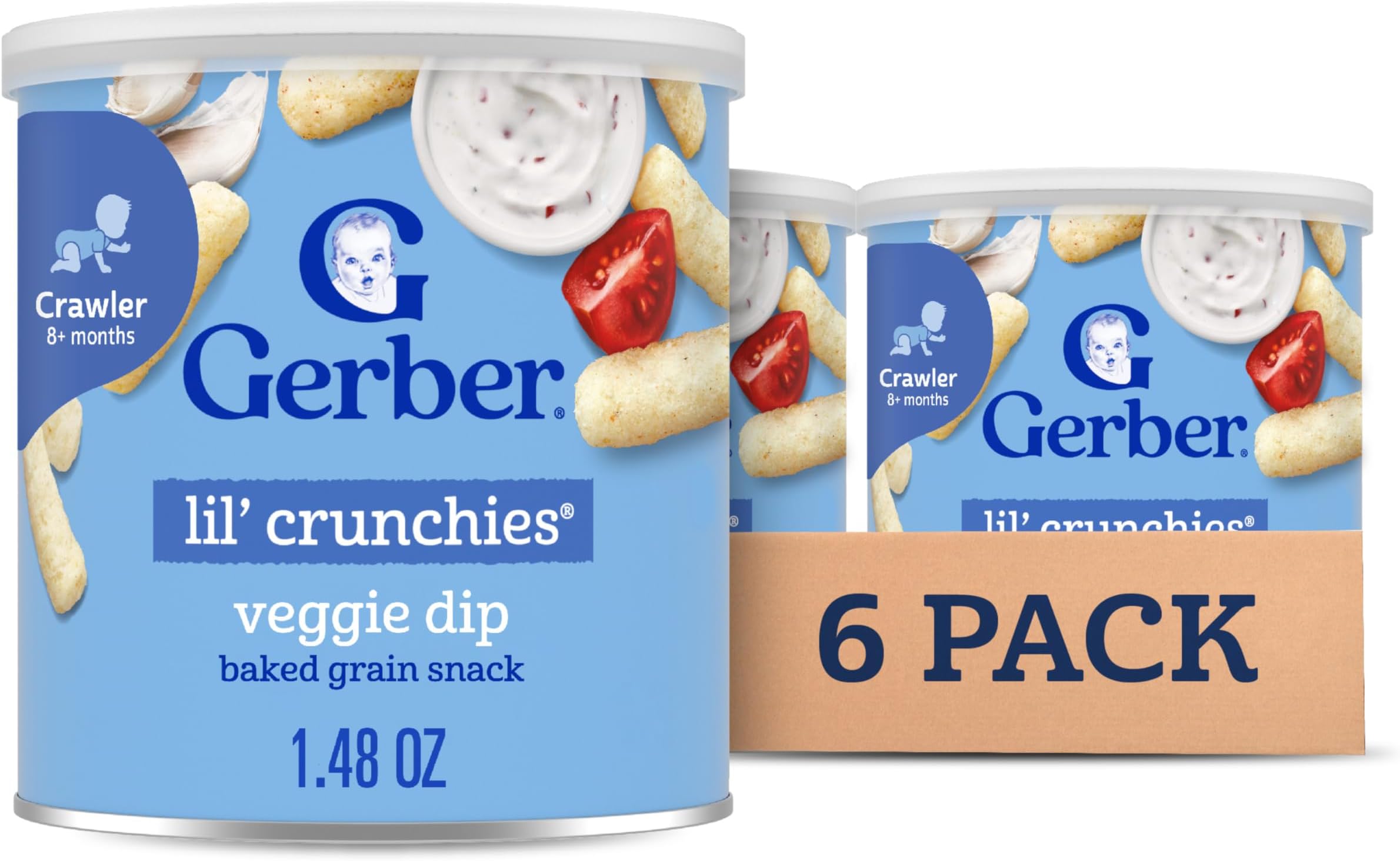 Stage 3 Baby Food Snacks, Veggie Dip Lil' Crunchies, Snacks for Babies, Baby Led Feeding, 6-Pack