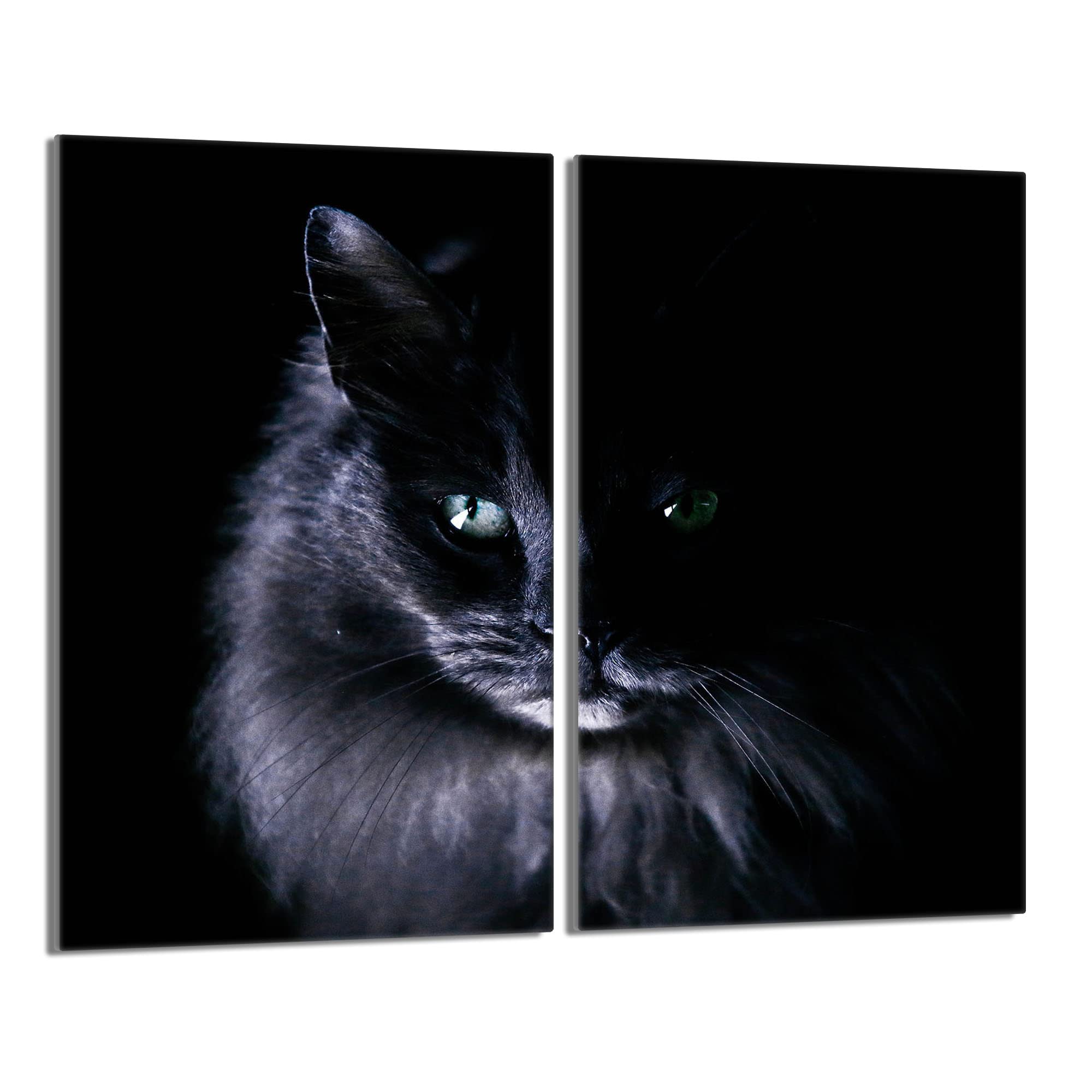 Tabla de cortar decorativa de cristal templado y cubre vitro, Placa protectora de vitrocerámica 30 x 52 cm 2 piezas, para inducción, protección contra salpicaduras, decoración, GATO