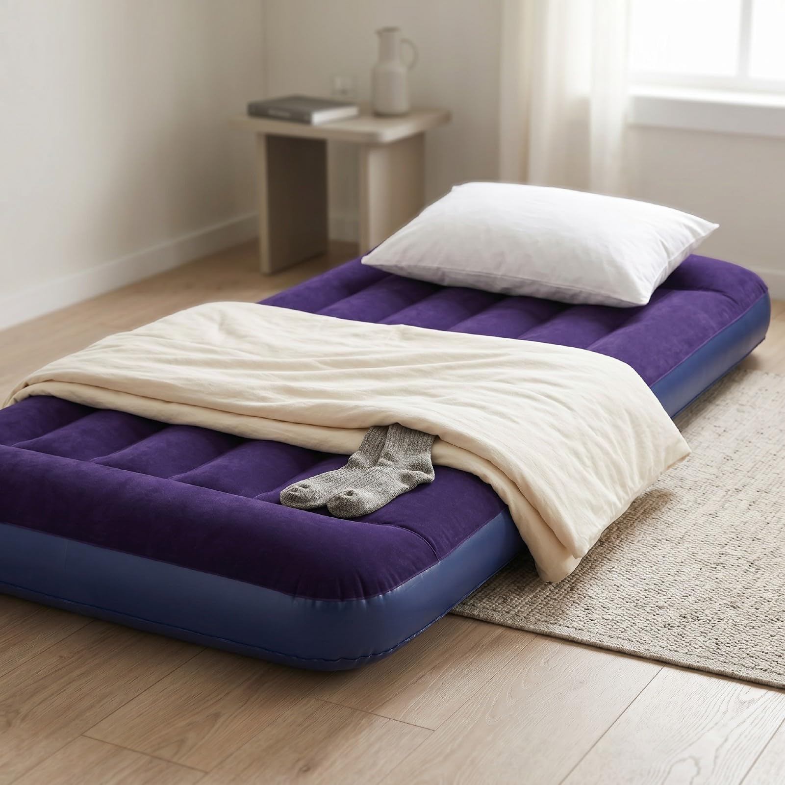 Ejoyous Aufblasbares Luftbett, PVC-Luftmatratze, 180 X 91 X 25 cm, mit Integriertem Kissen, Doppeltes Auslaufsicheres Ventil, Wasserdicht, Dicke Stütze für Camping, Reisen, Zuhause, Büro, Nickerchen