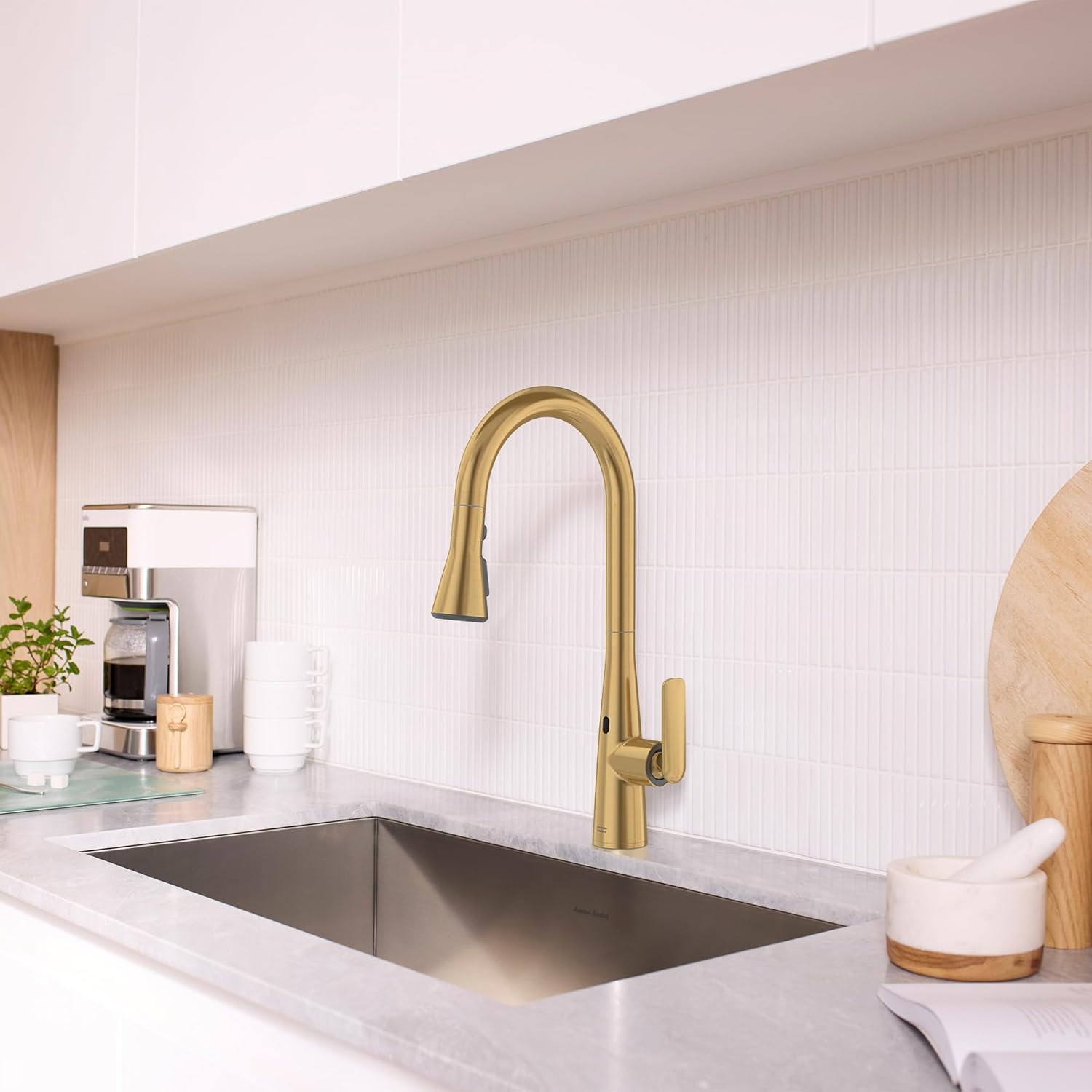 American Standard 104880GN00 Aspirations Touchless Pull-Down Kitchen Sink Faucet, 1.8 GPM, Brushed Gold
