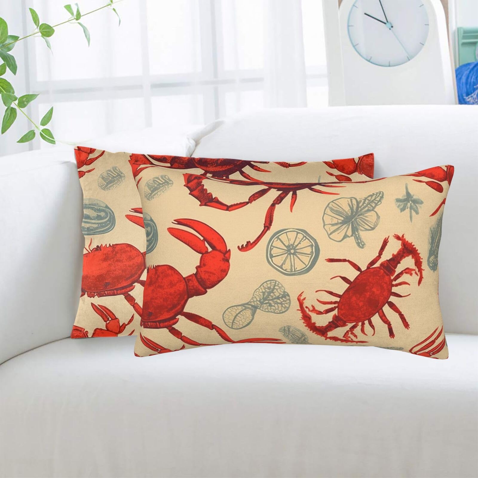 Lobster and Crab Standard Pillowcases Sets of 2, Ultra Soft Microfiber Plush Pillow Cases 20"X30" Comfort Decorative Throw Pillow Cover with Hidden Zipper for Bedroom, Sofa, Couch