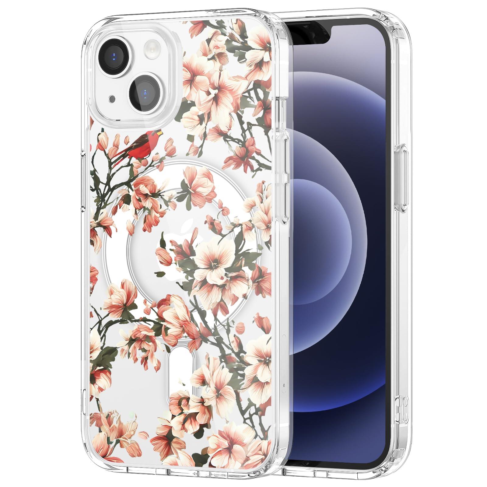 MAYCARI Cute Flower and Bird Magnetic Case for iPhone 11 Compatible with MagSafe, Slim Transparent Floral Phone Cover for ...