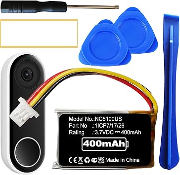 Nzzz NC5100US Battery Compatible with Nest Hello NC5100US C1241290 Video Doorbell Wired with Repair Tool Kits Ni-MH