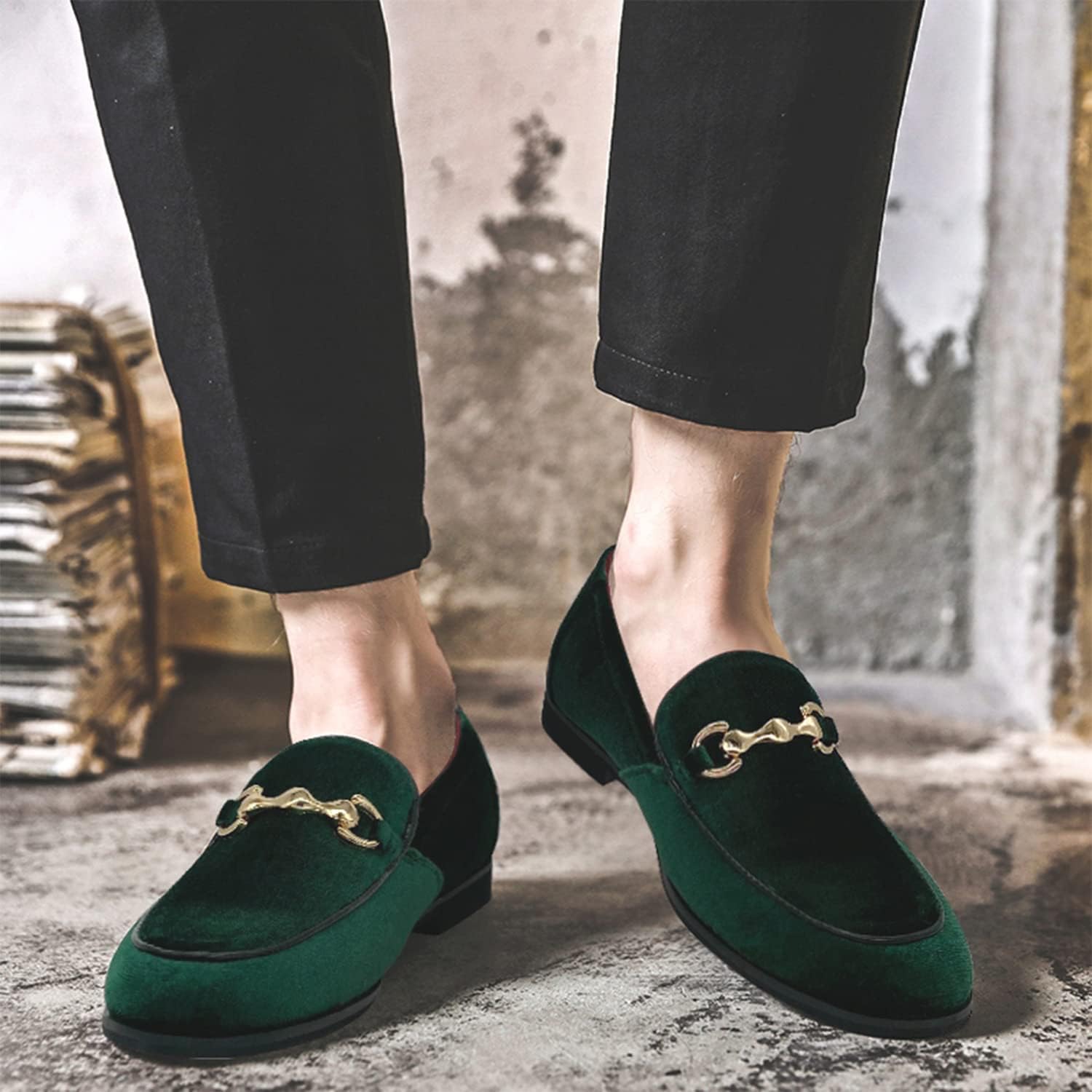 MHB Men's Multiple Colors Velvet Loafer Slip-on Tuxedo Dress Shoes Glitter Suede Smoking Slipper - Image 2