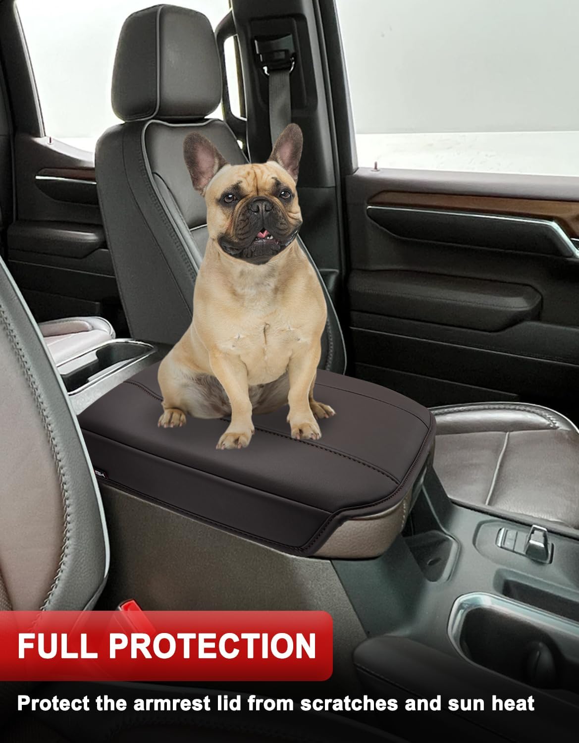 Center Console Armrest Cover for GMC Sierra & Chevy Silverado 2019-2026, Yukon & Tahoe & Suburban 2021-2026, Bucket Seat Console, Leather Arm Rest Cover for Car, Brownstone