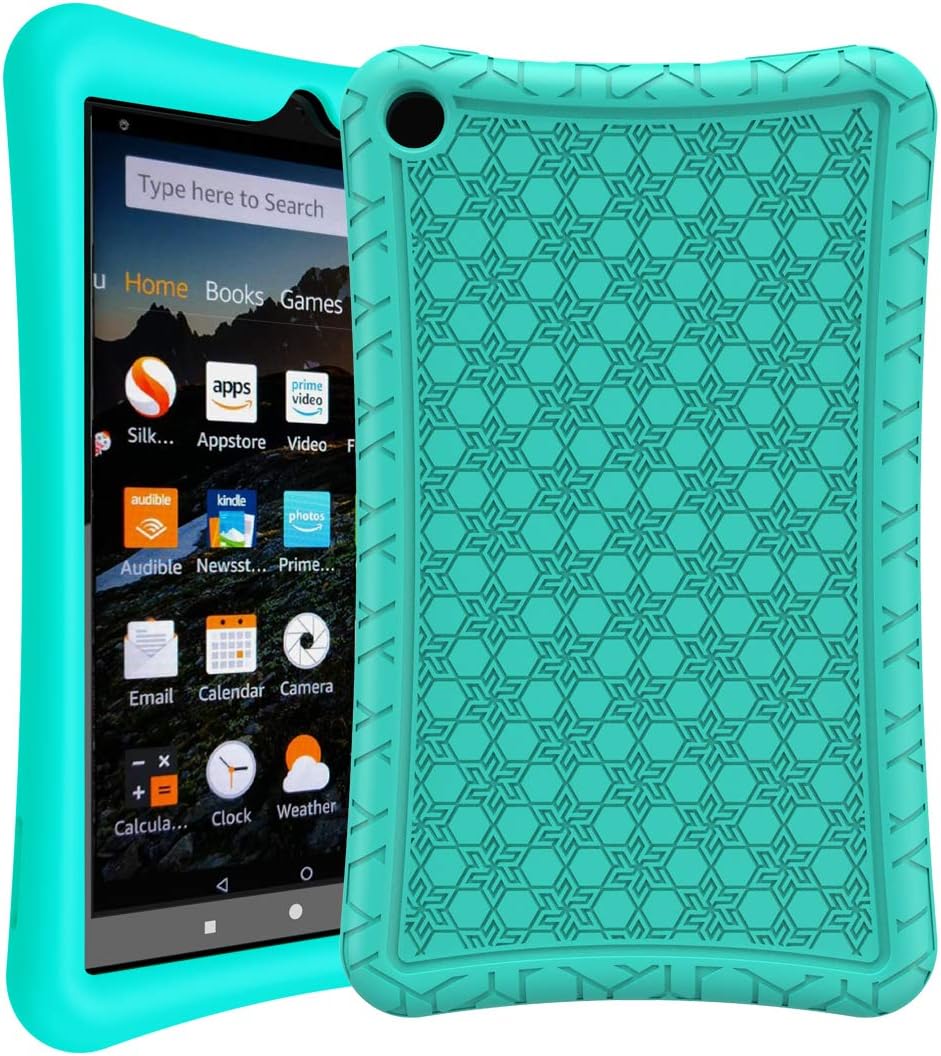 BMOUO Silicone Case for All-New Fire HD 8 2018 / 2017 - Anti Slip Light Weight Shock Proof Kids Friendly Protective Case for Amazon Fire HD 8 Tablet (7th and 8th Generation, 2017 and 2018 Release) , Turquoise