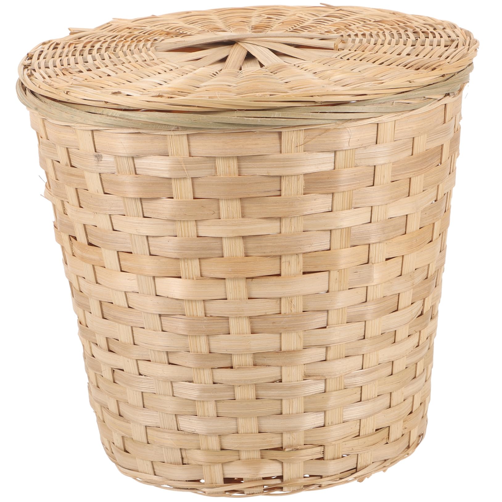 Cesta tejida de bambú con tapa OUNONA para organizar ropa pequeña en el baño