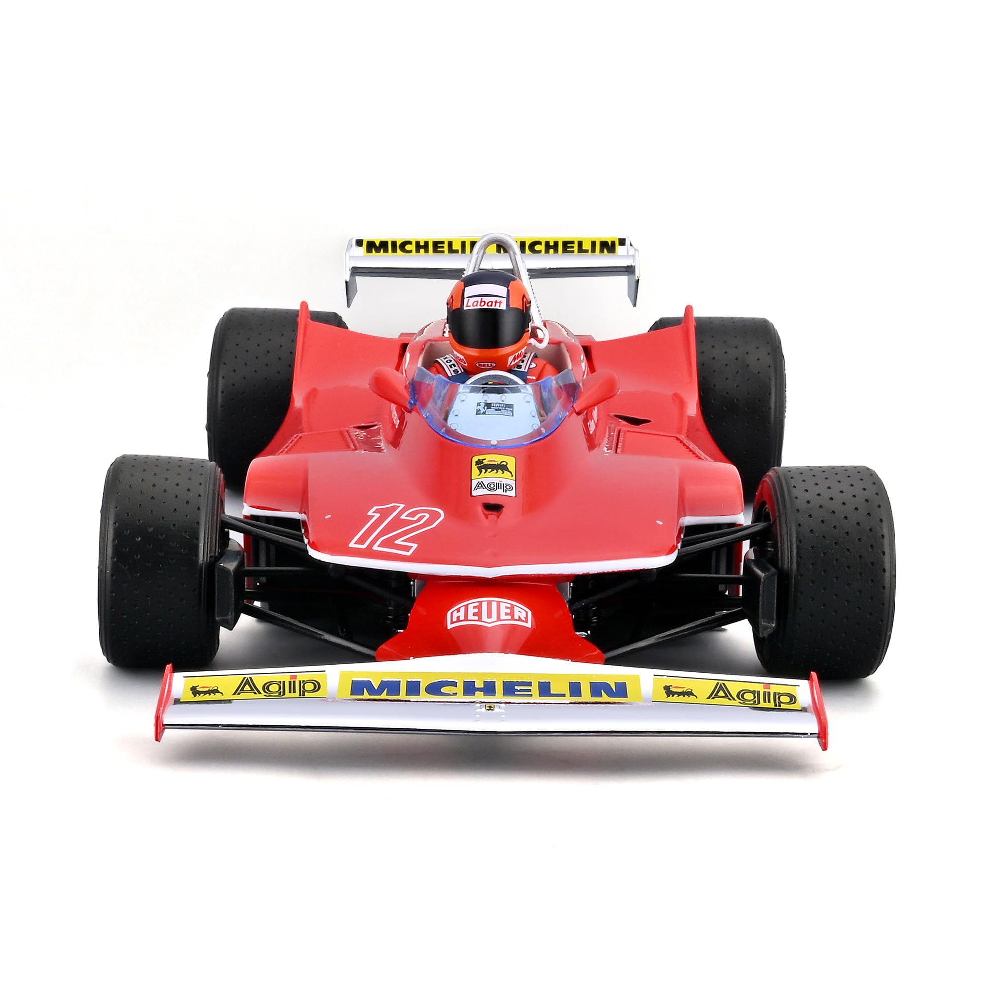 Bburago - Ferrari 312 T4 GP South Africa Winner 1979#12 Gilles Villeneuve, Modellino Auto in Scala 1:18, Replica Storica con Pilota, Dettagli Curati, Licenza Ferrari, Età Consigliata 14+ Anni