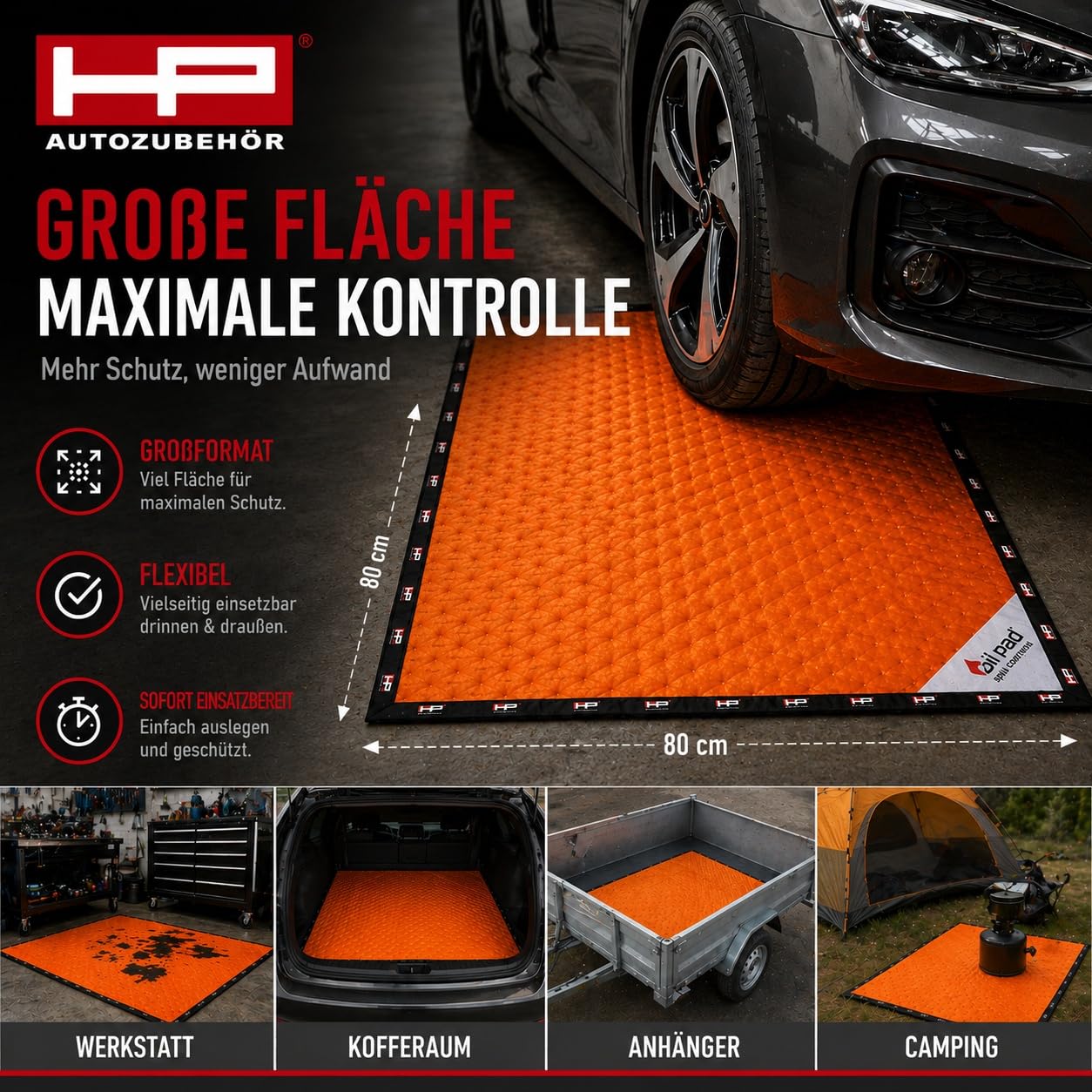 HP-Autozubehör 24023 Oil Pad Outdoor mit Flexi-Saum, Orange