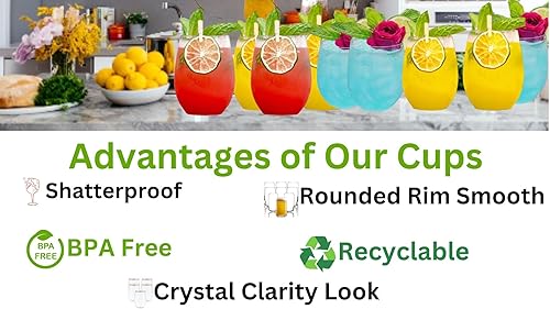 Miniatura 6 de Juego de 36 copas de vino de plástico transparente irrompibles sin tallo, 36 unidades (12 onzas, rosa)