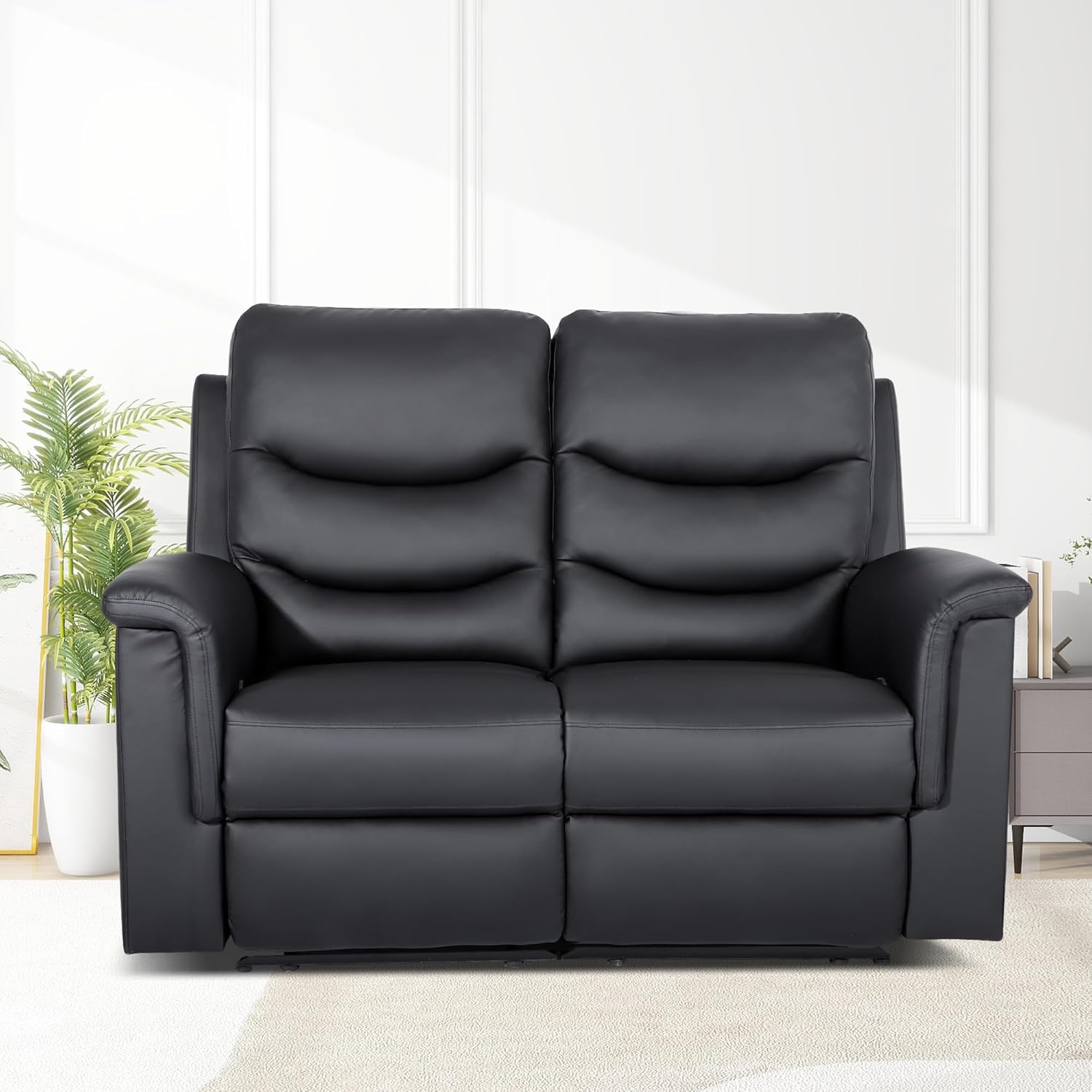 RV Loveseat Recliner Sofa, Double Recliner with Adjustable Footrest/Cup Holder/Side Pocket, RV Wall Hugger Reclining Loveseat, 2-Seater Reclining Sofa Couch for Living Room & Home Theater
