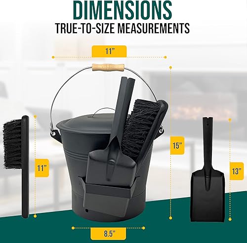 Miniatura 10 de Smedley & York Mini cubo de ceniza con tapa, incluye herramientas para chimenea, cubo, pala y escoba, cubo de metal de carbón de 1.5 galones
