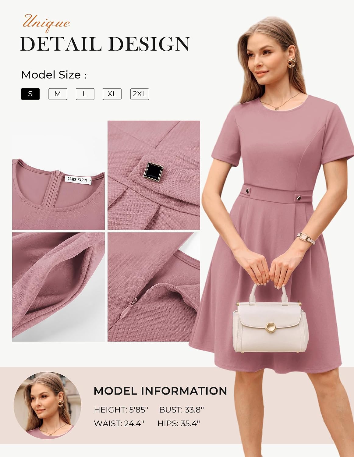 GRACE KARIN Women's Church Dress with Pockets - A-Line Fit and Flare Short Sleeve — view 3