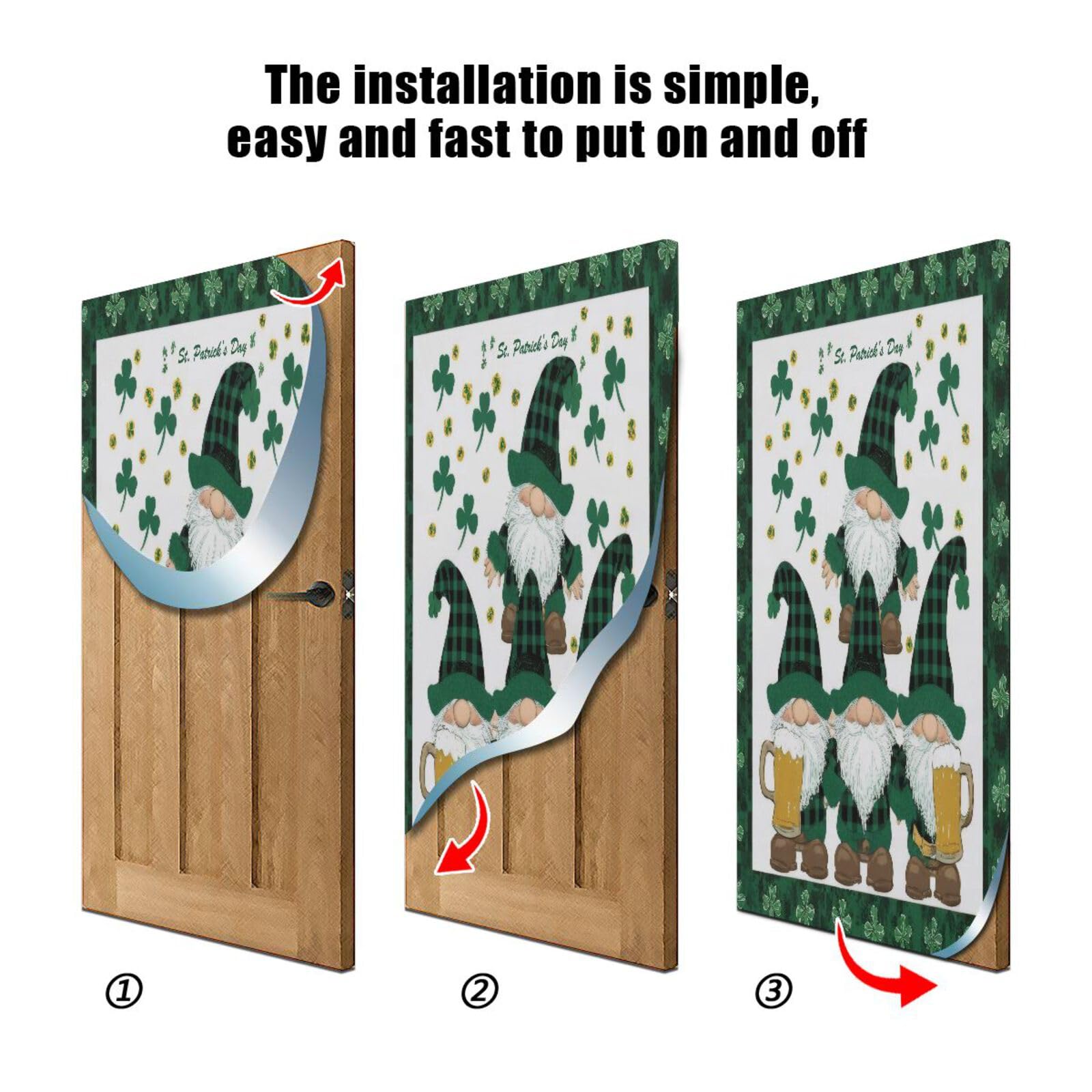 FLildon Gnome Clover Shamrocks St Patrick's Day Door Cover Decoration, Party Accessory Porch Decor for Festive Ornament Room Door Covers 36 x 98 Inch