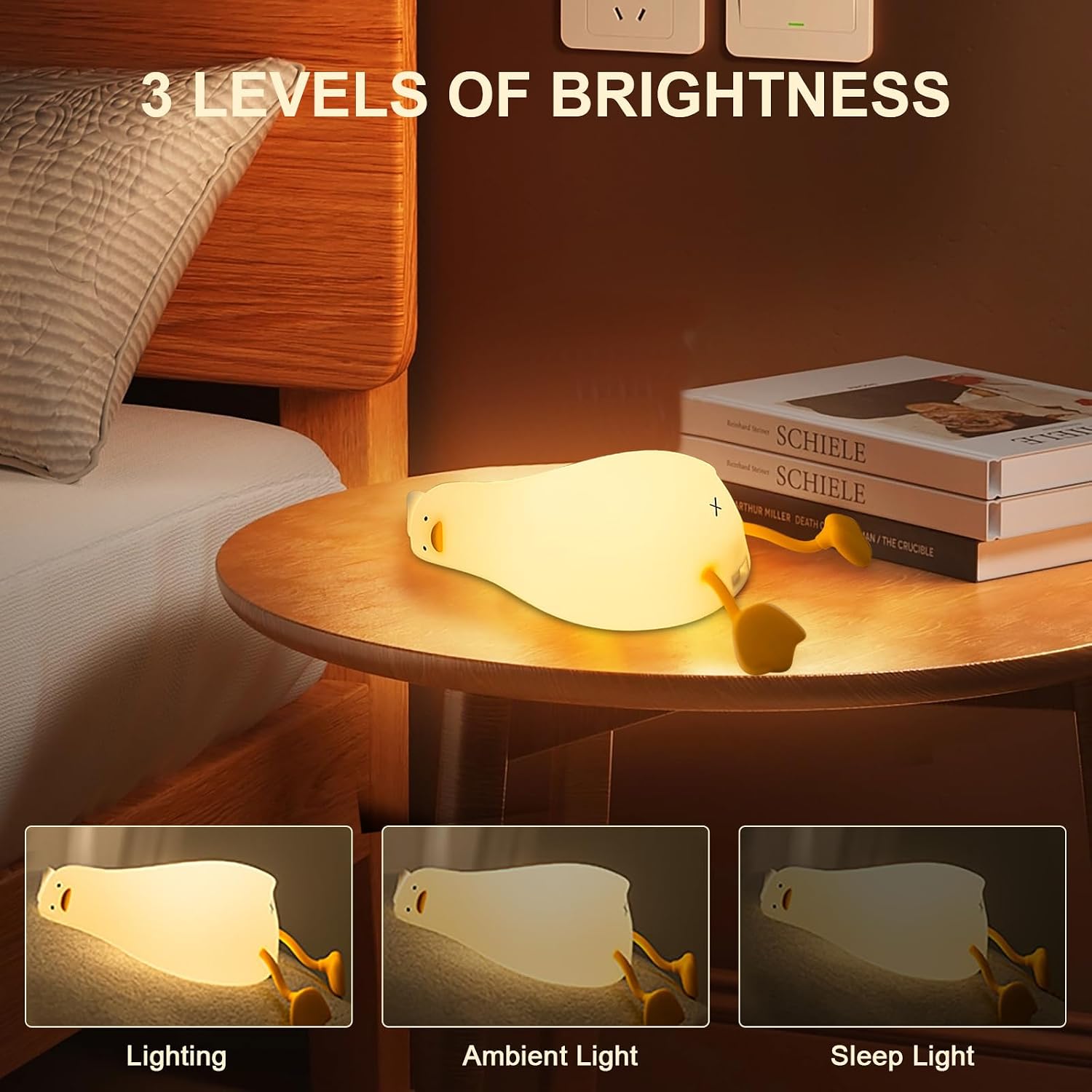 Benson Squishy Lying Flat Duck Night Light, Silicone Touch Control Nursery Nightlight for Breastfeeding, Dimmable Toddler Sleep Aid Lamp, Kawaii Room Decor Gift