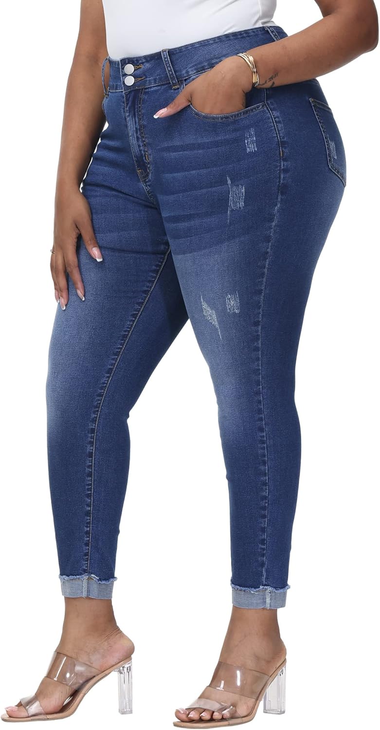 Womens Plus Size Skinny Jeans High Waisted Stretchy Classic Ankle Jean - Image 3