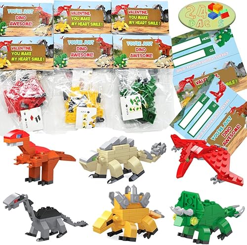 Miniatura 1 de WODMAZ Paquete de 24 bloques de construcción de dinosaurios, juego de juguetes de dinosaurio para niños, regalos de intercambio de aula, rellenos de