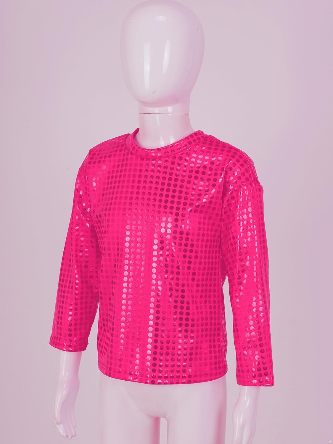 Kids Shiny Disco Jazz Hip Hop Dance Top Boys Girls Long Sleeve Sequin Tee Shirt Dancewear for Stage Performance