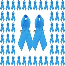 WANDIC 100 PCS Broches en Ruban satiné Bleu égéen, 7,5 cm, pour la Sensibilisation au Cancer du côlon, de la Prostate, pour la santé des Hommes et des Femmes, avec épingles à nourrice, Polyester