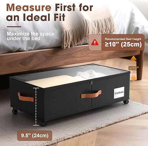 Vista 4 de Contenedores de almacenamiento debajo de la cama con ruedas, 9.5 pulgadas de alto debajo de la cama para zapatos, mantas, cajones de almacenamiento