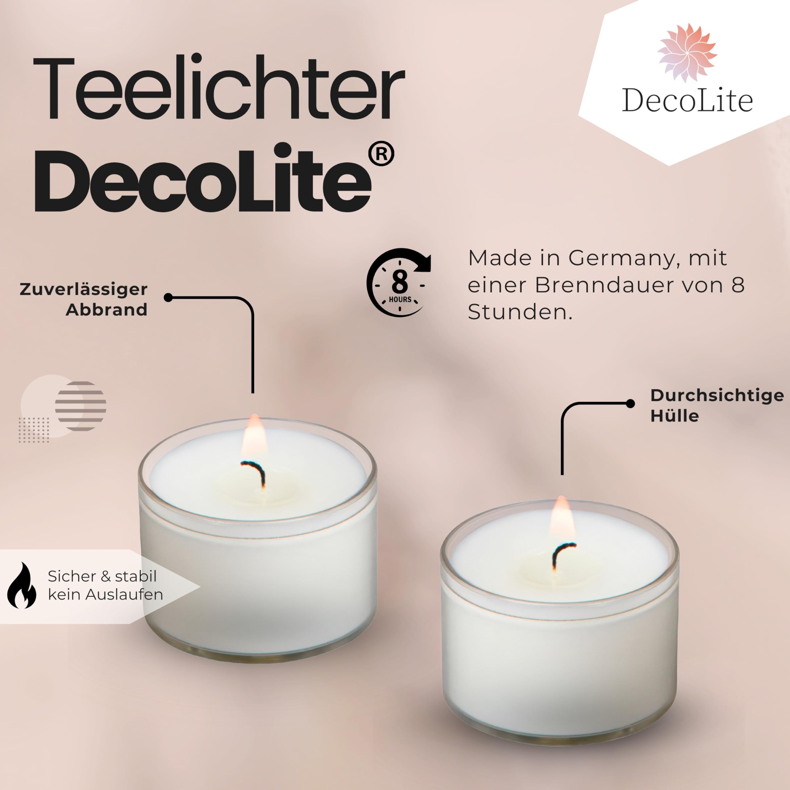 Teelichter 8h Brenndauer, transparente Hülle, 150 Stück