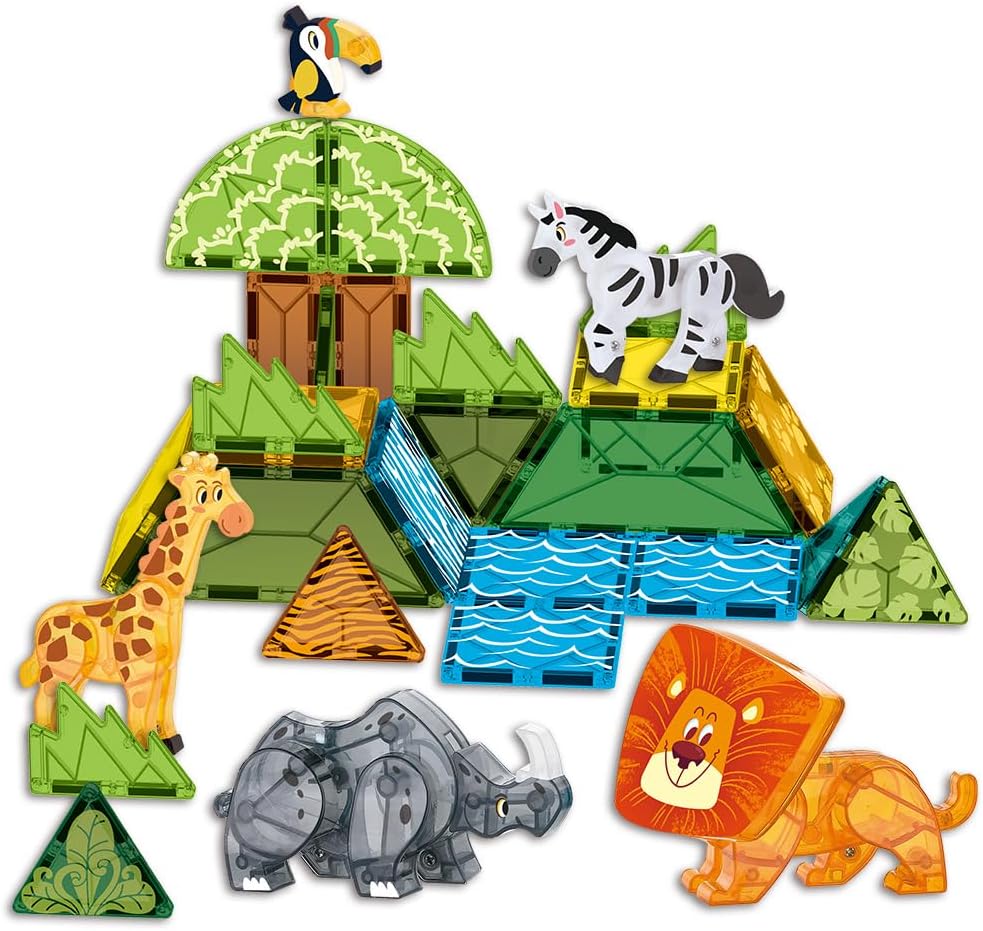 Magnetic Tiles Set Grassland Animals Theme Toys, Magnet Tiles Building Blocks Toys for Kids Ages 5-7 Year Old to STEM Learning White